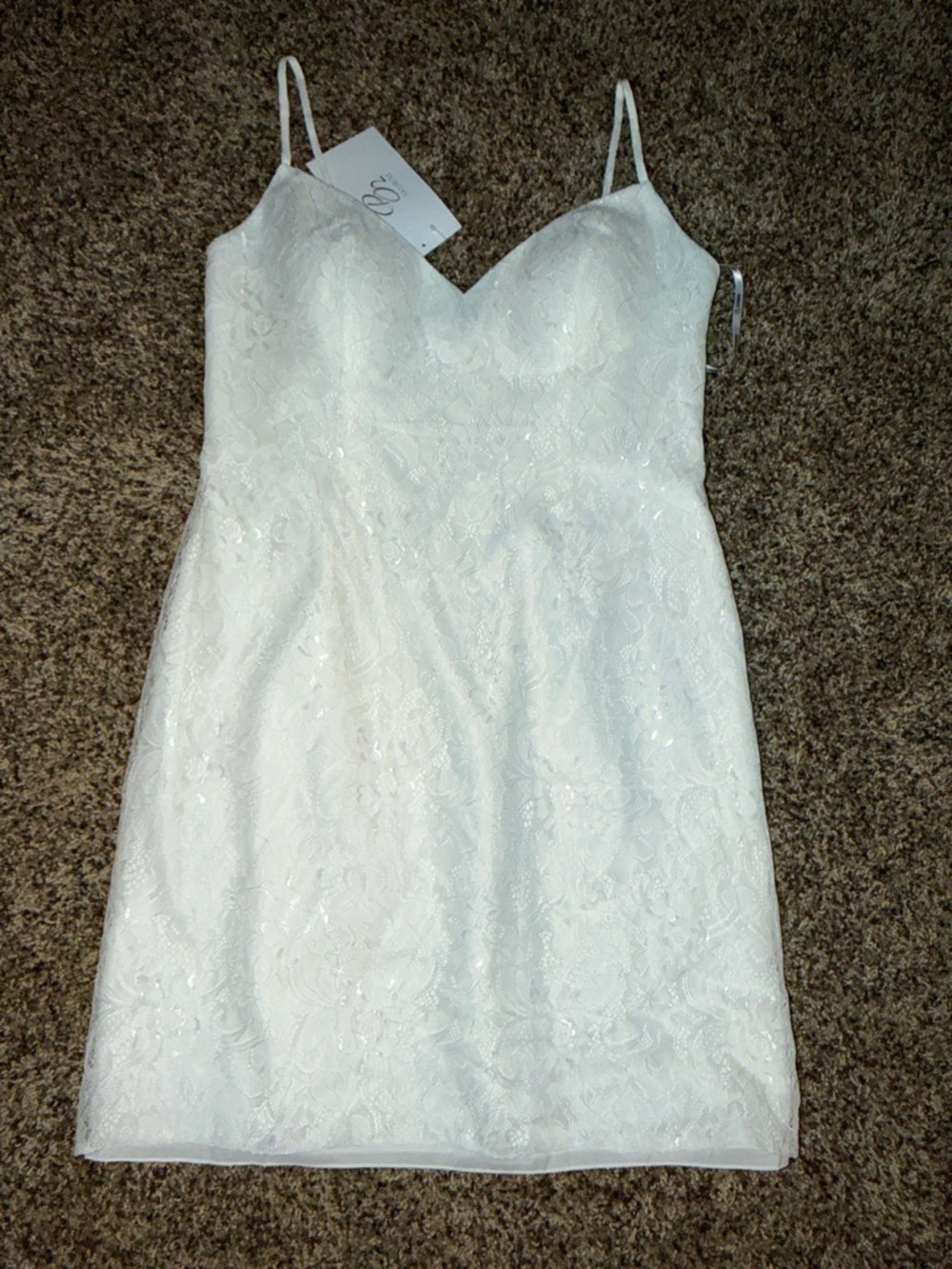 White Lace Spaghetti-Strap Mini Dress